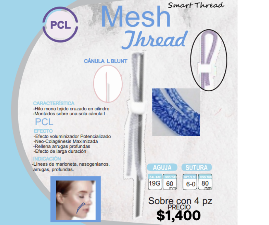 Hilos PDO Mesh Thread (4 piezas) – Tensado facial y bioestimulación con tecnología coreana