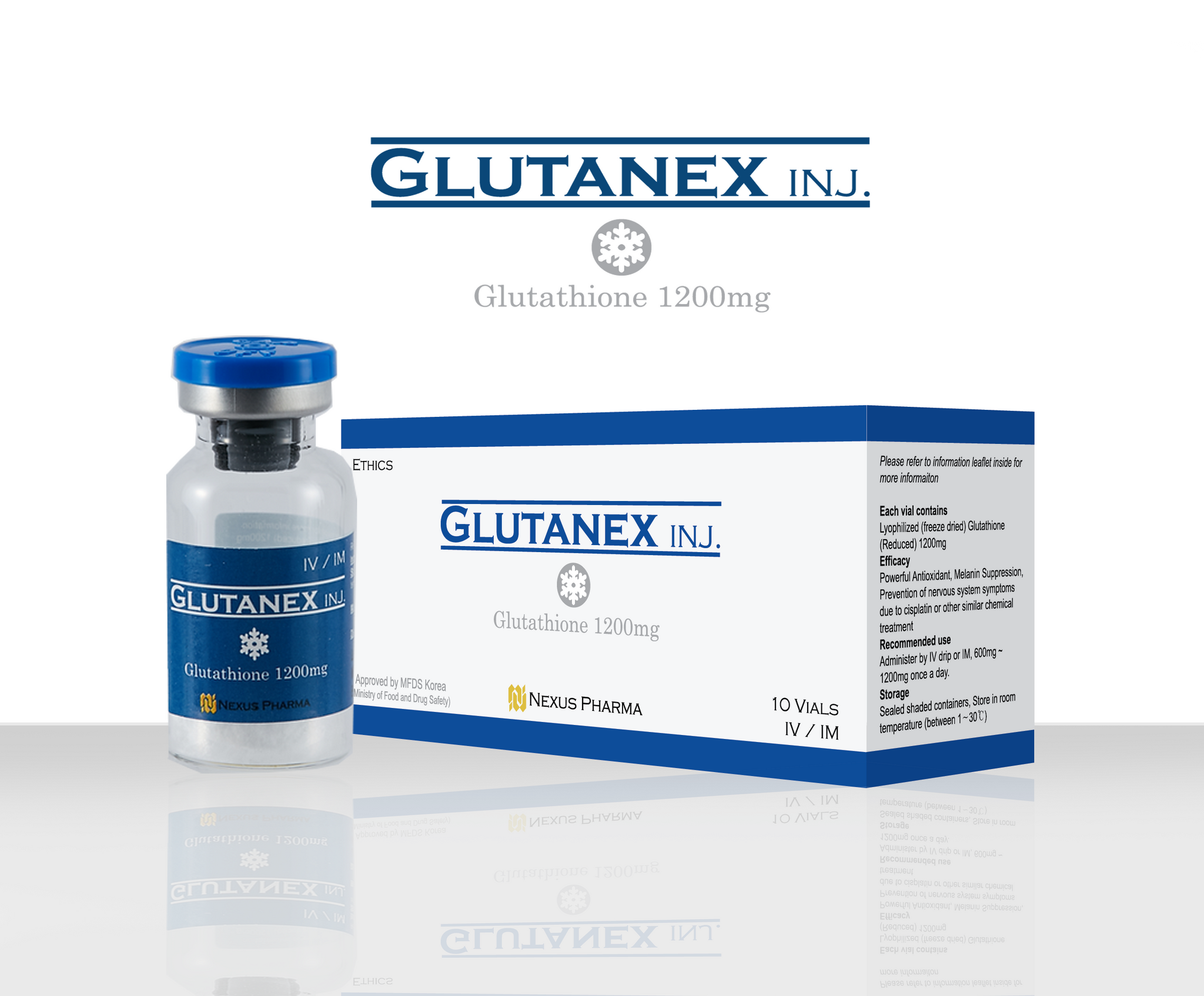 Glutanex Inj. IV 10 viales – Glutatión 1200 mg inyectable para detox